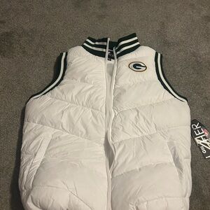 White Puffer Vest with Green Bay Logo